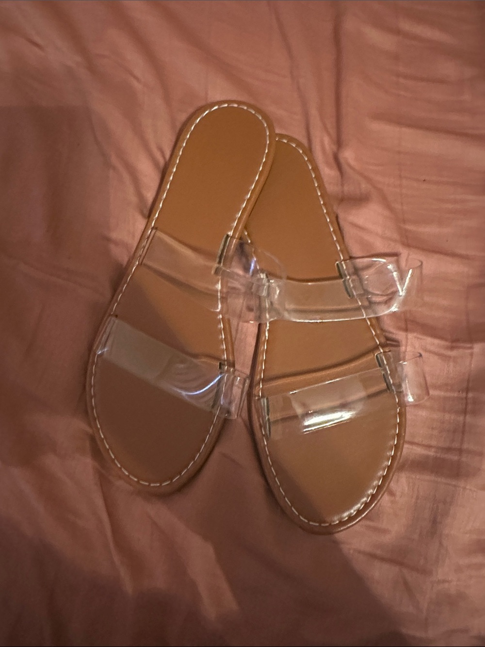 SHEIN Clear Double-Strap Tan Slide Sandals